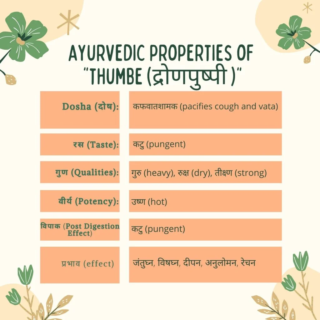 Ayurvedic properties of Dronpushpi Herbal Arcade